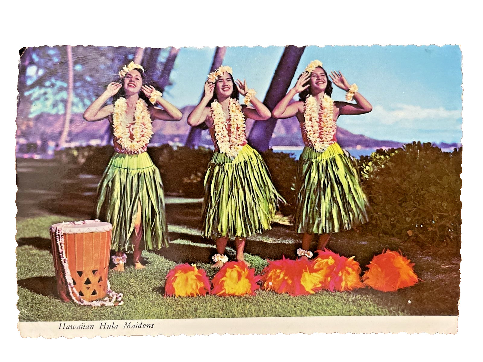 Postcard Hula Maidens Waikiki Hawaii posted 1972 Diamond Head dances of ancestor