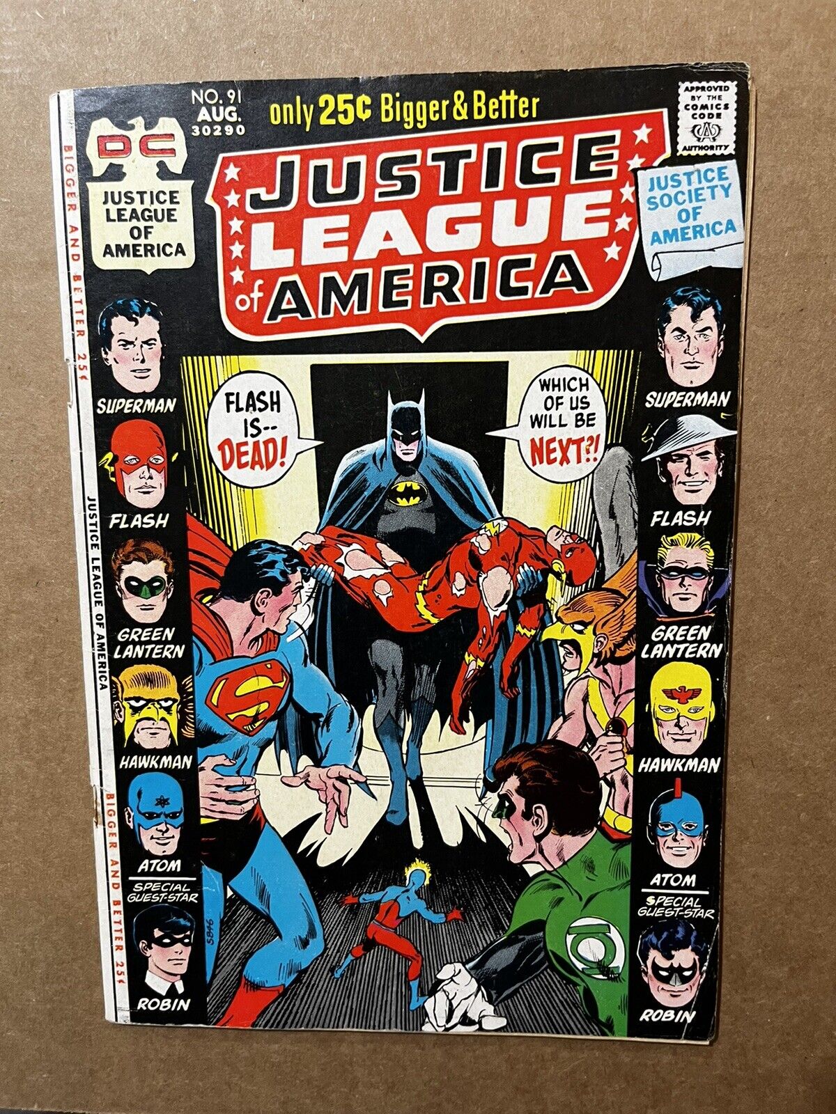 JUSTICE LEAGUE OF AMERICA #91 1971 25¢ Giant Neal Adams cover Nice