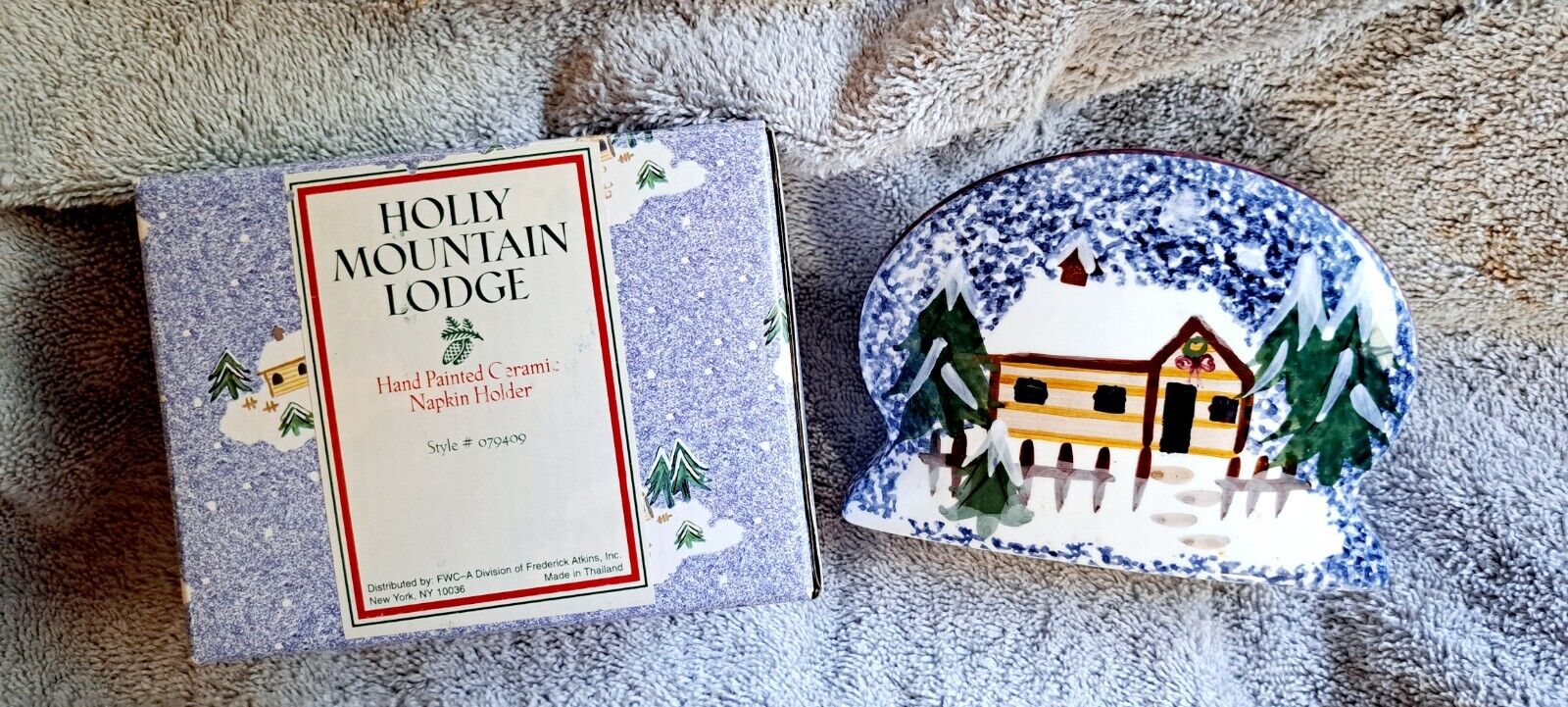 Beautiful Hand Painted Holly Mountian Lodge Christmas Napkin Holder