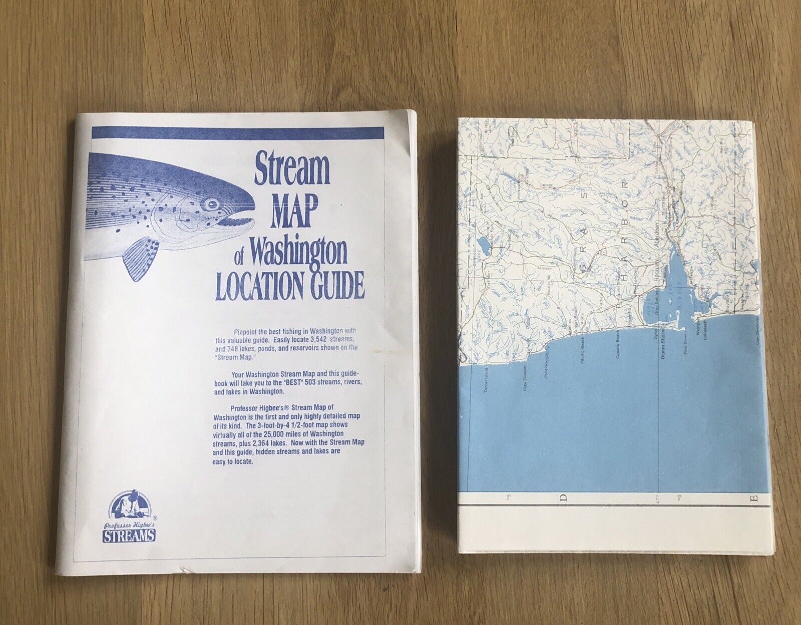Vintage 1999 LARGE Professor Higbee\'s Streams of Washington Map Location Guide