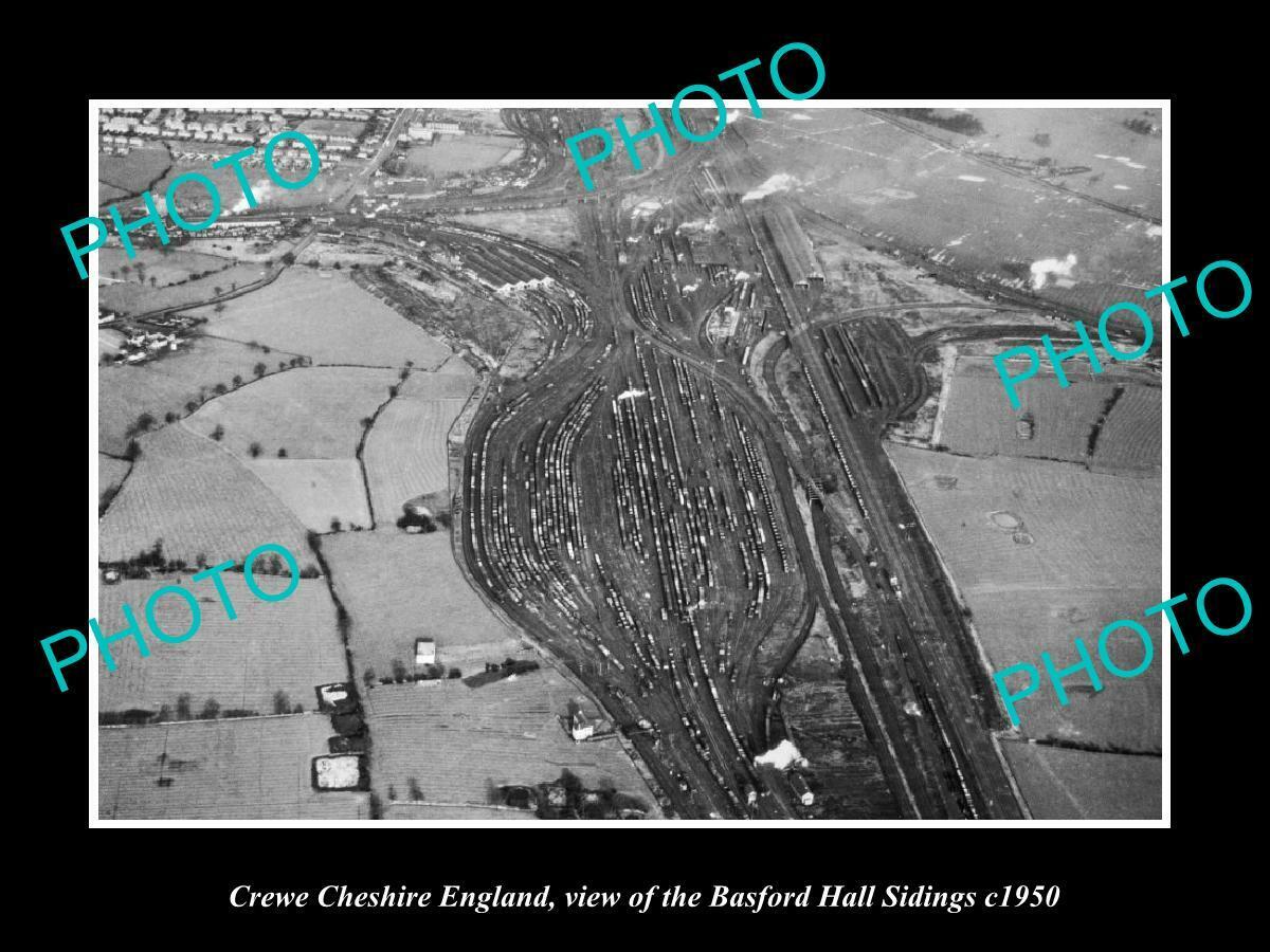 OLD POSTCARD SIZE PHOTO CREWE CHESHIRE ENGLAND AERIAL VIEW BASFORD HALL c1950