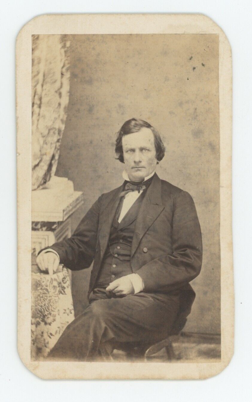 Antique CDV Circa 1870s Handsome Serious Looking Man Posing in Suit Salem, NJ
