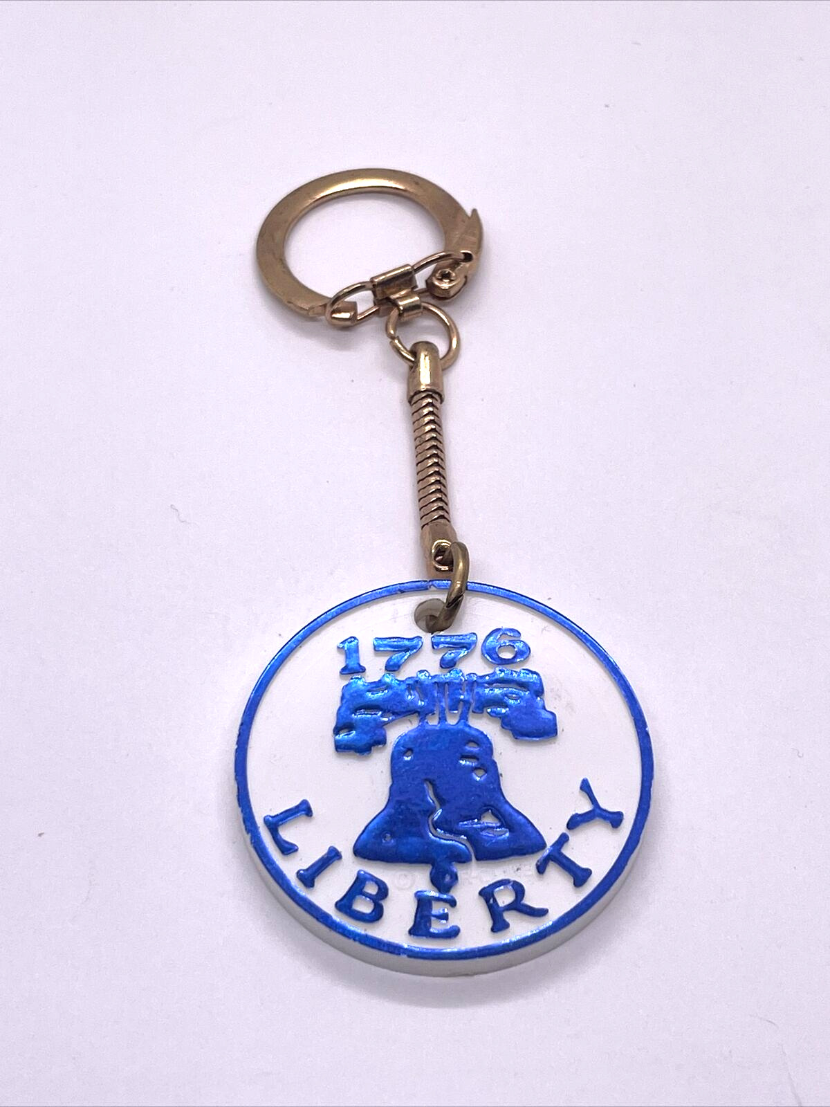 Vintage Key Chain Blue Goodyear Bicentennial 1776 1976 w/ Blue Liberty Bell 