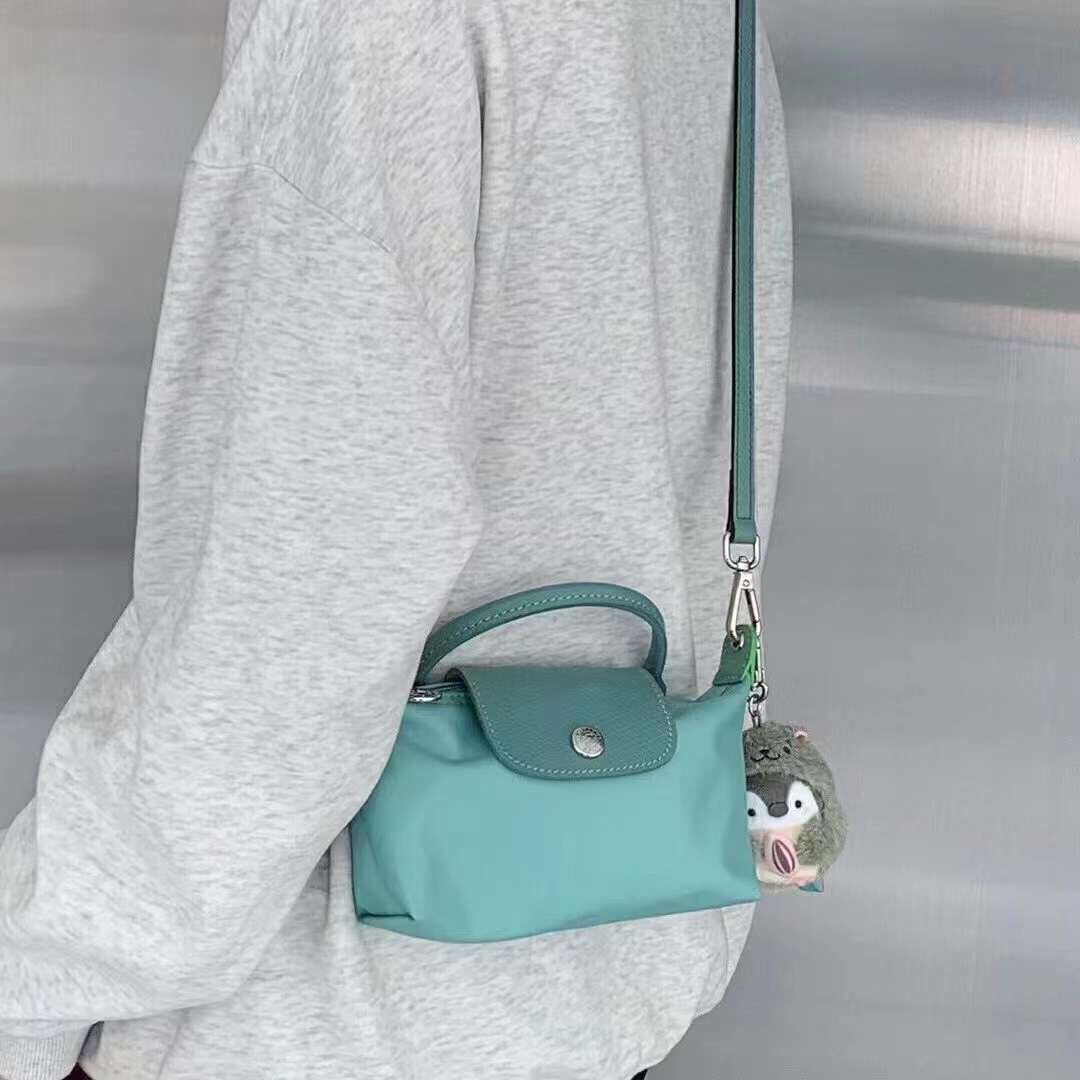 Long achamp Tote Shoulder Bag Pliage Xs Mini Light Blue