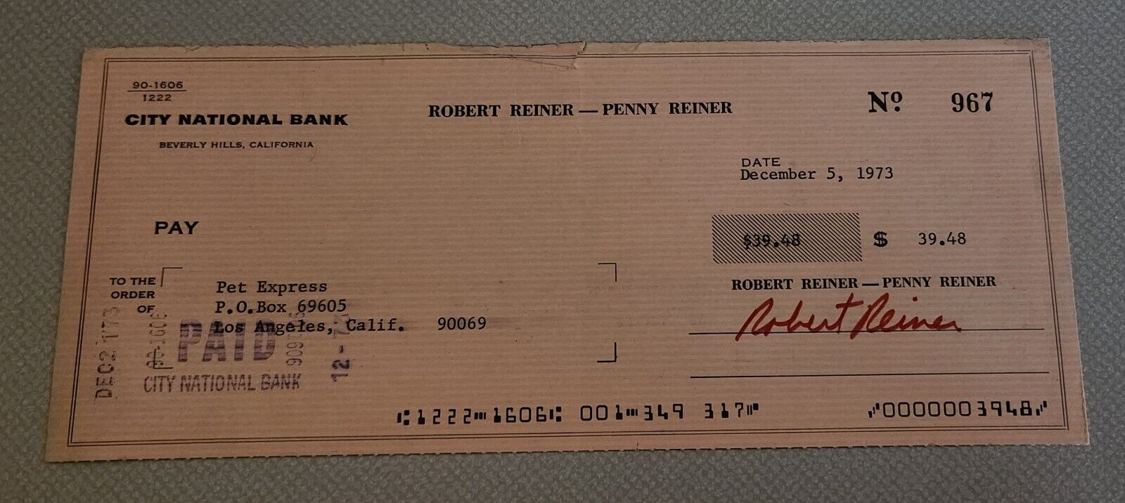 Rob Reiner signed Personal check  American Actor  Meathead on All in The Family