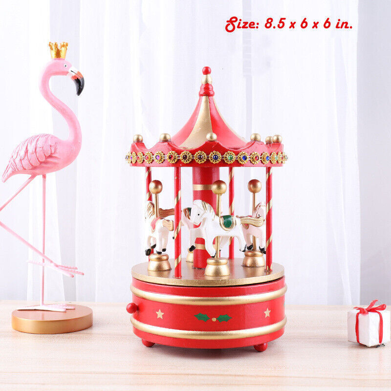 Valentine\'s Day Gift Wooden Music Box Vintage Carousel Home Decoration Holiday