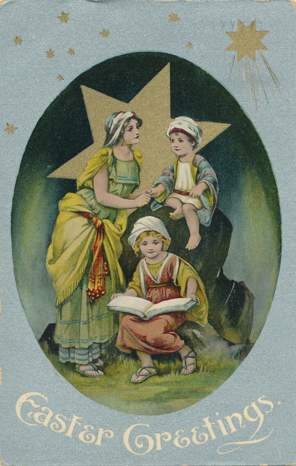 EASTER – Woman, Children and Stars Easter Greetings - 1909