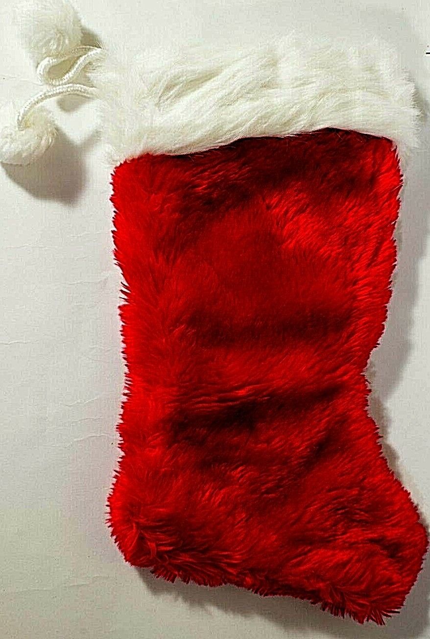 Fluffy Red Christmas Stocking with White Border & Pom Poms 18\