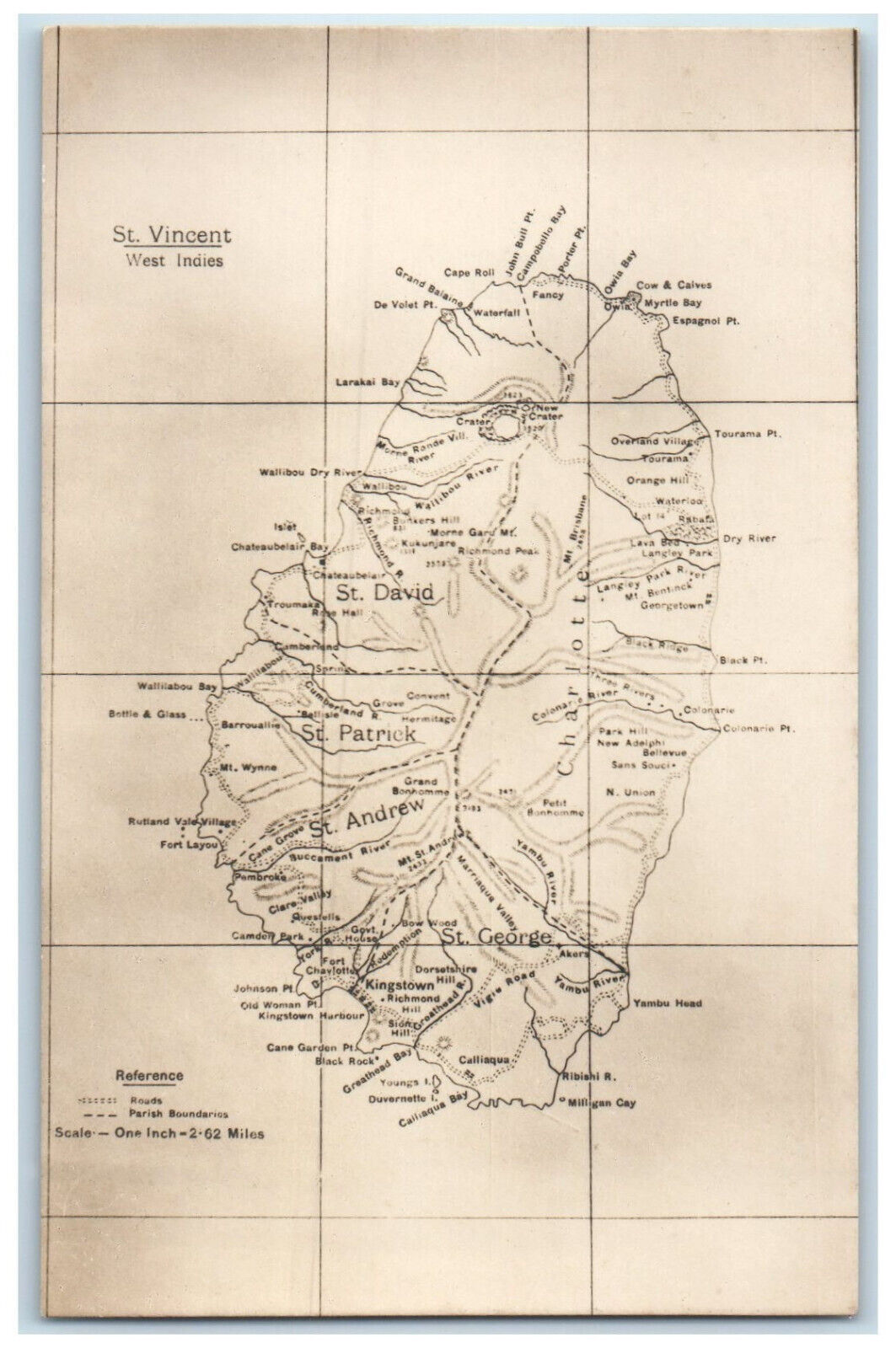 c1910 St. Vincent West Indies Map View Unposted Antique Grid Lines Postcard