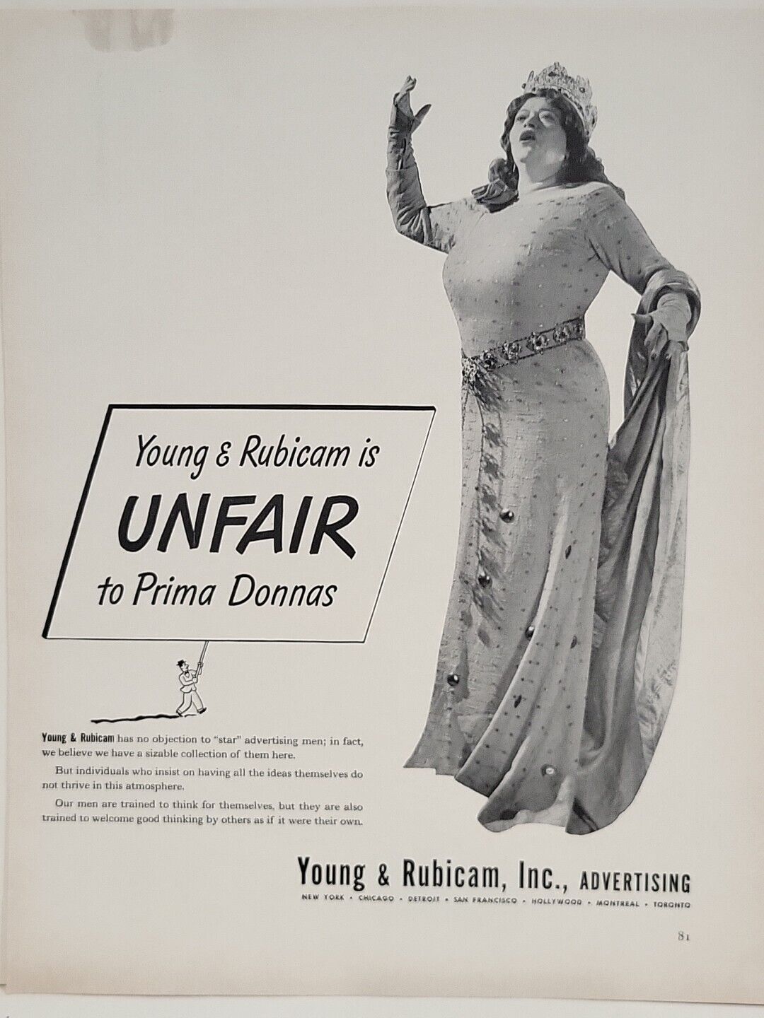 1942 Young & Rubicam, Inc. Fortune WW2 Print Ad Q1 Prima Donnas Opera Fat Lady