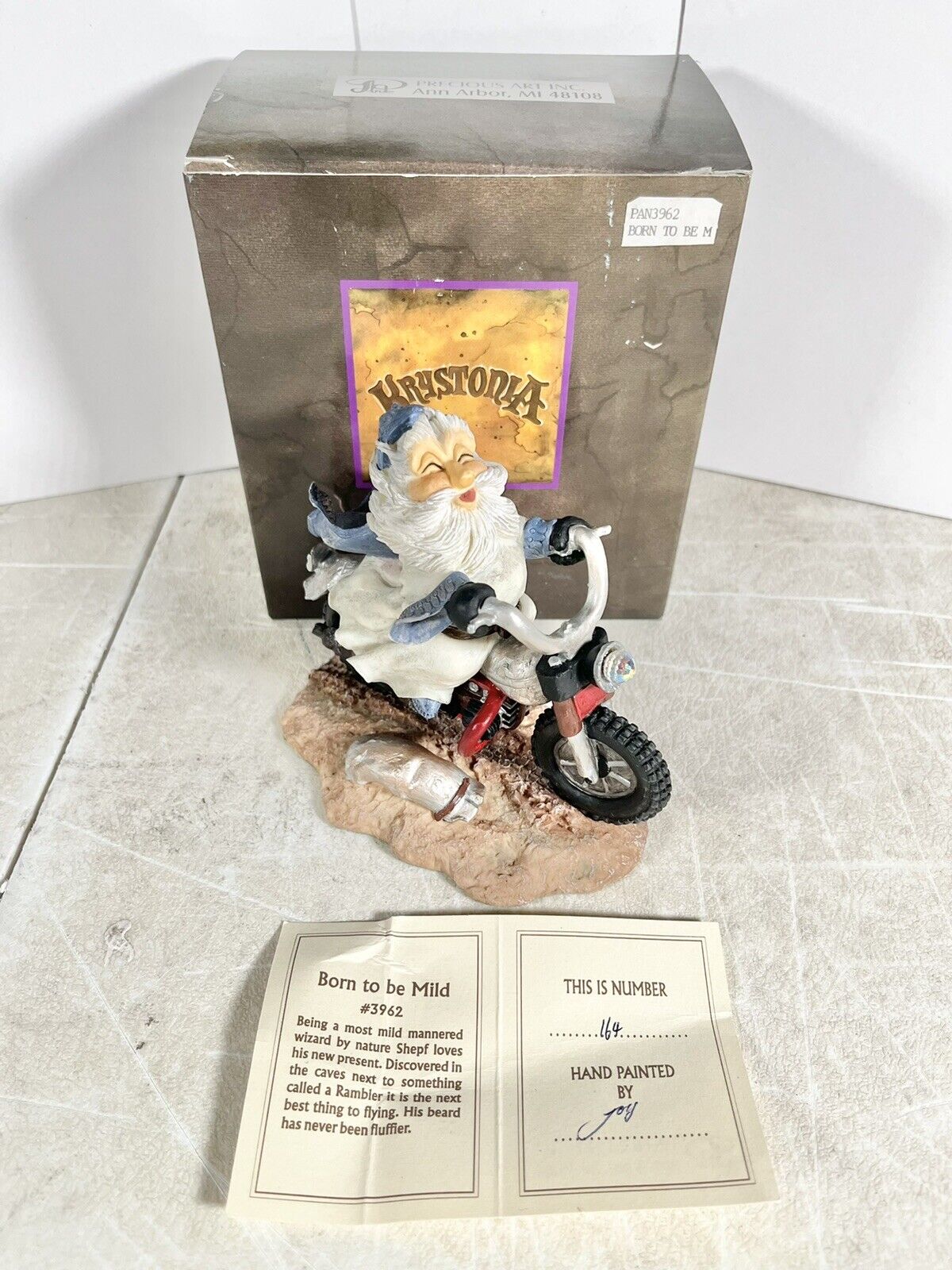 Krystonia Figurine #3962 Born to Be Mild w/ Box Motorcycle Elf Gnome Crystal