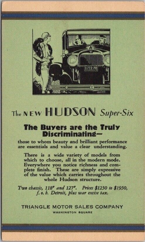 c1920s HUDSON Car Dealer Postcard 