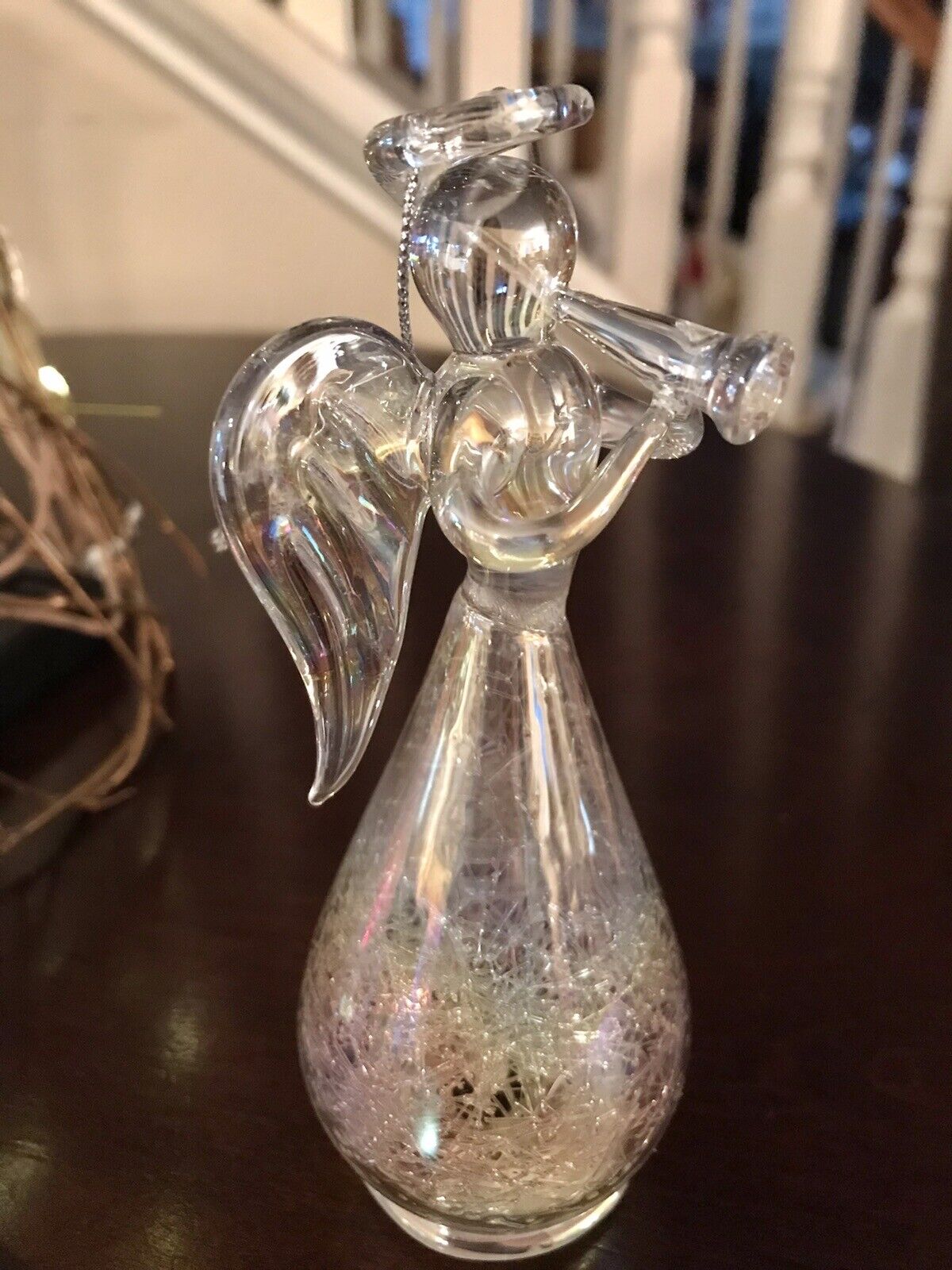 Vtg. Alessandra Crystal Clear Glass Spun Angel lit Ornament 5.5”x2”RARE