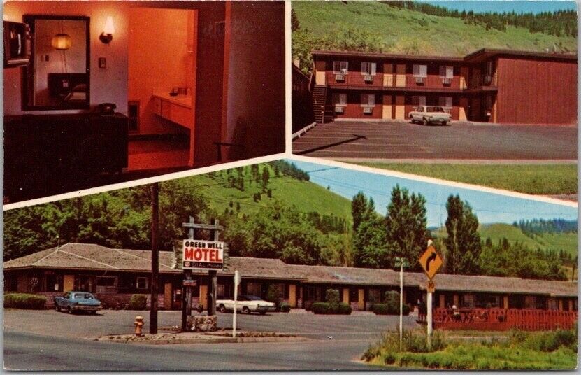 Vintage 1960s LA GRANDE, Oregon Postcard GREEN WELL MOTEL Highway 30 Roadside