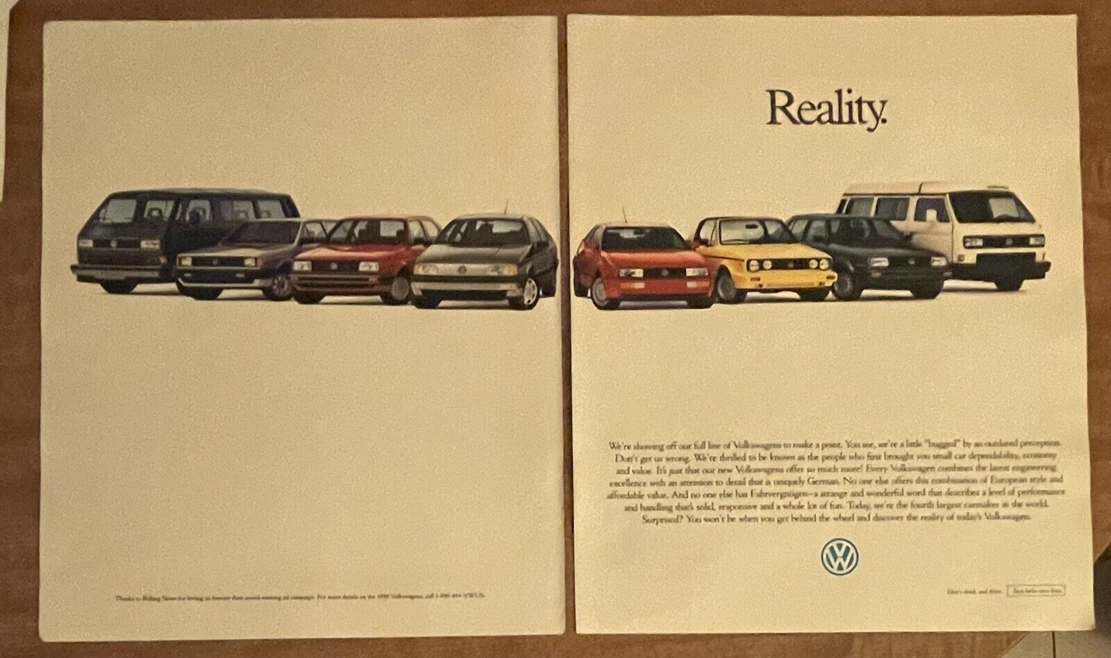 1990 Volkswagen Full Line Bus Golf Fahrvergnugen Reality 2-Pg 90s Print Ad