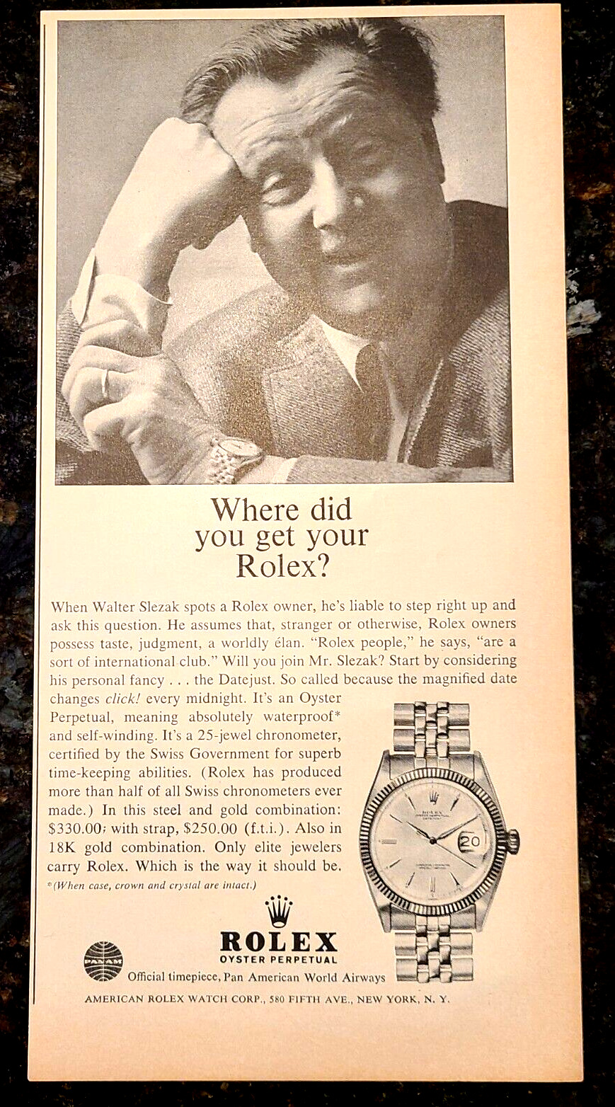 Rolex Oyster Perpetual Original 1962 Vintage Print Ad