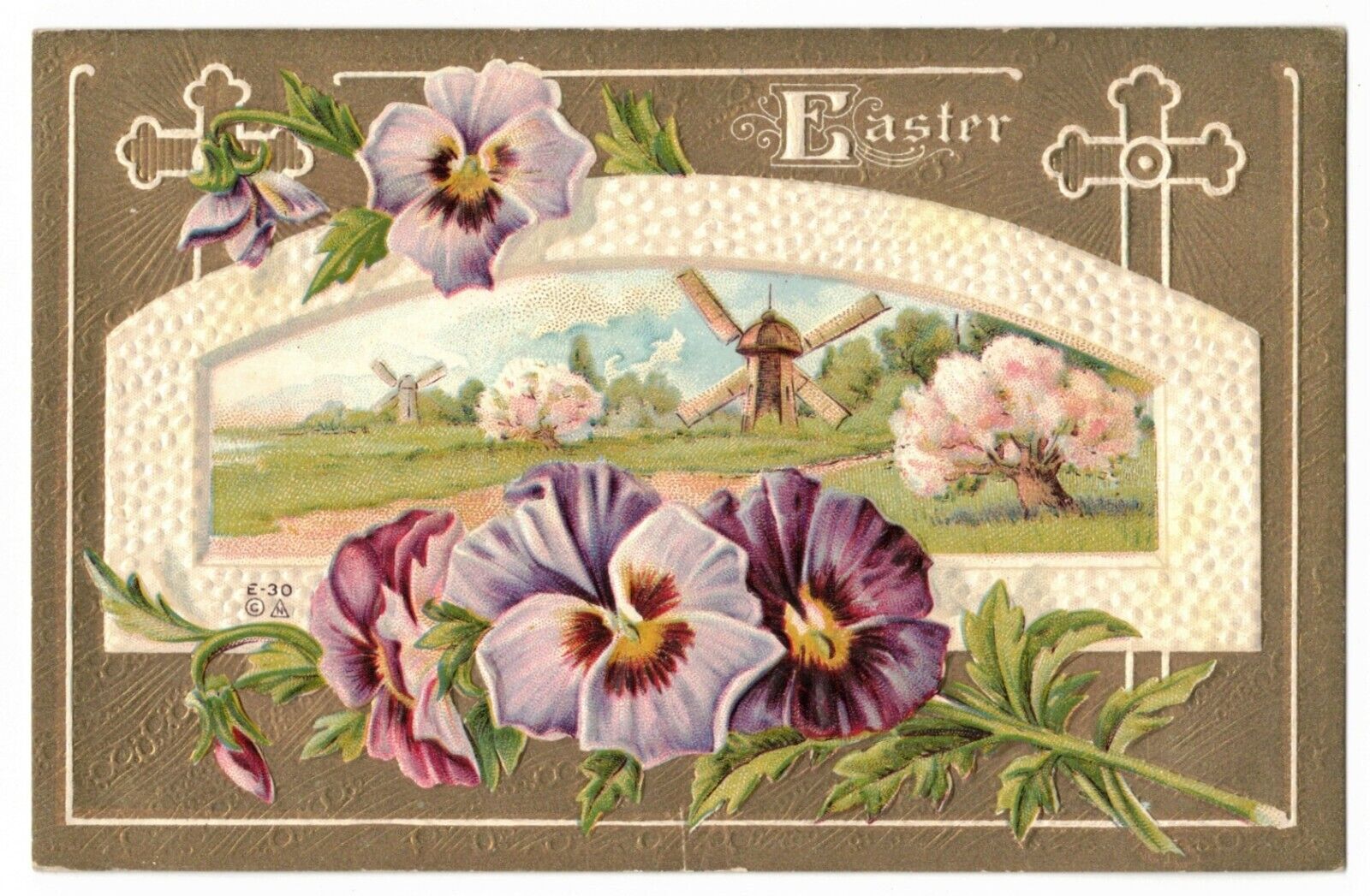 Easter Postcard Dutch Windmills And Beautiful Easter Flowers
