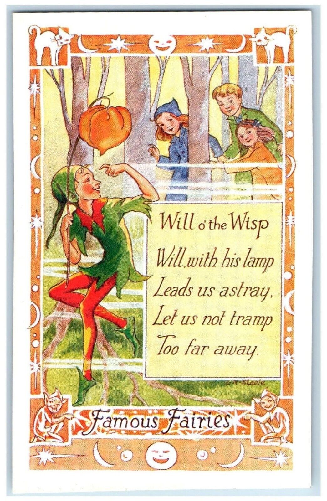 Famous Fairies Postcard Will O\' The Wisp With His Lamp Children Fantasy c1910\'s