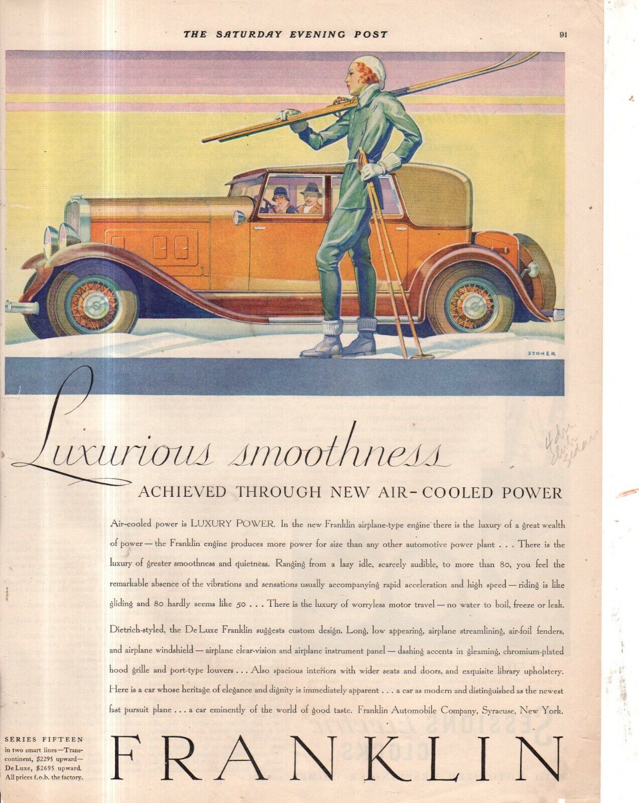 1931 Franklin 4 door Club Sedan Skiing Original Ad - Rare