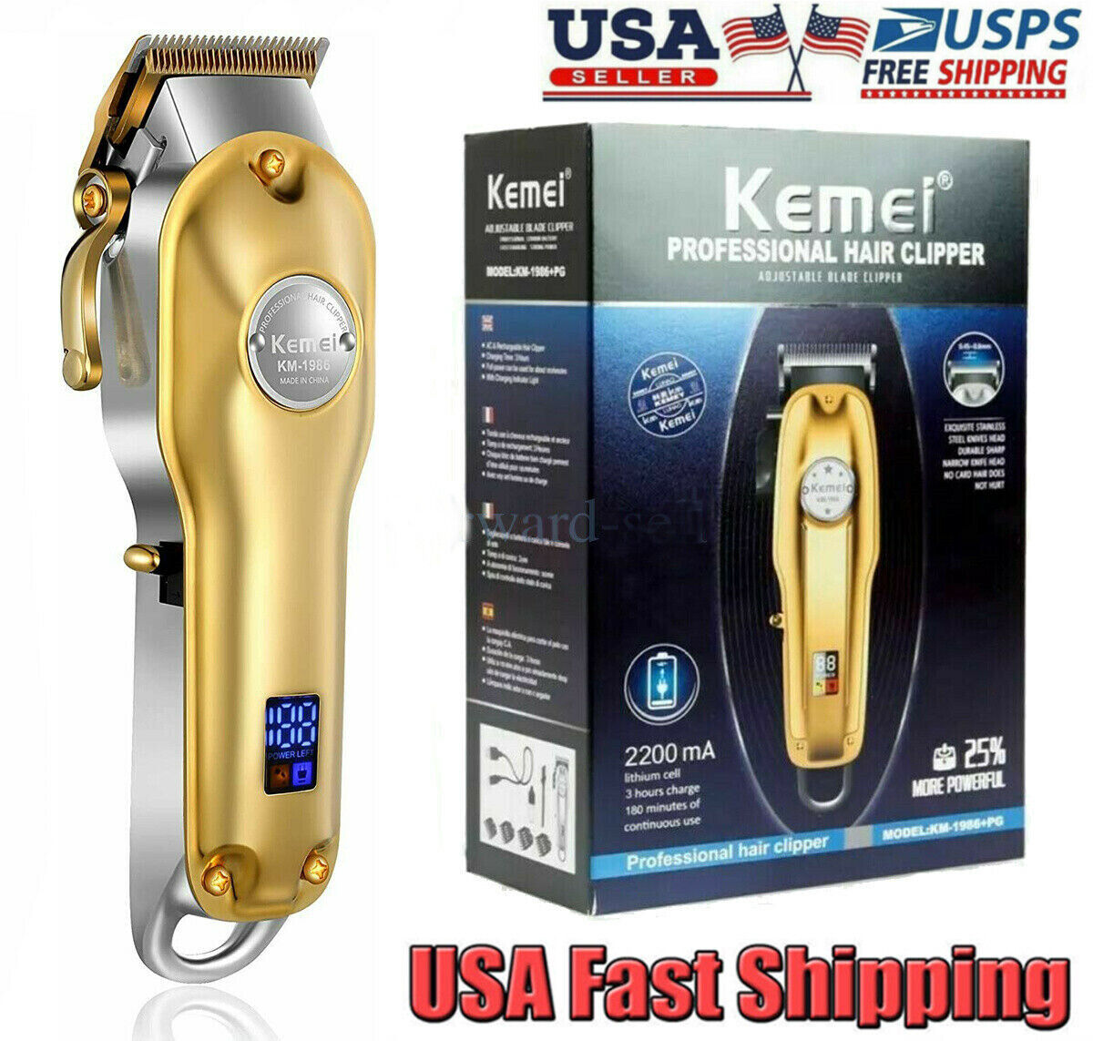 Kemei 1986+PG Professional Hair Clippers Trimmer Kit Hair Cutting Machine Barber