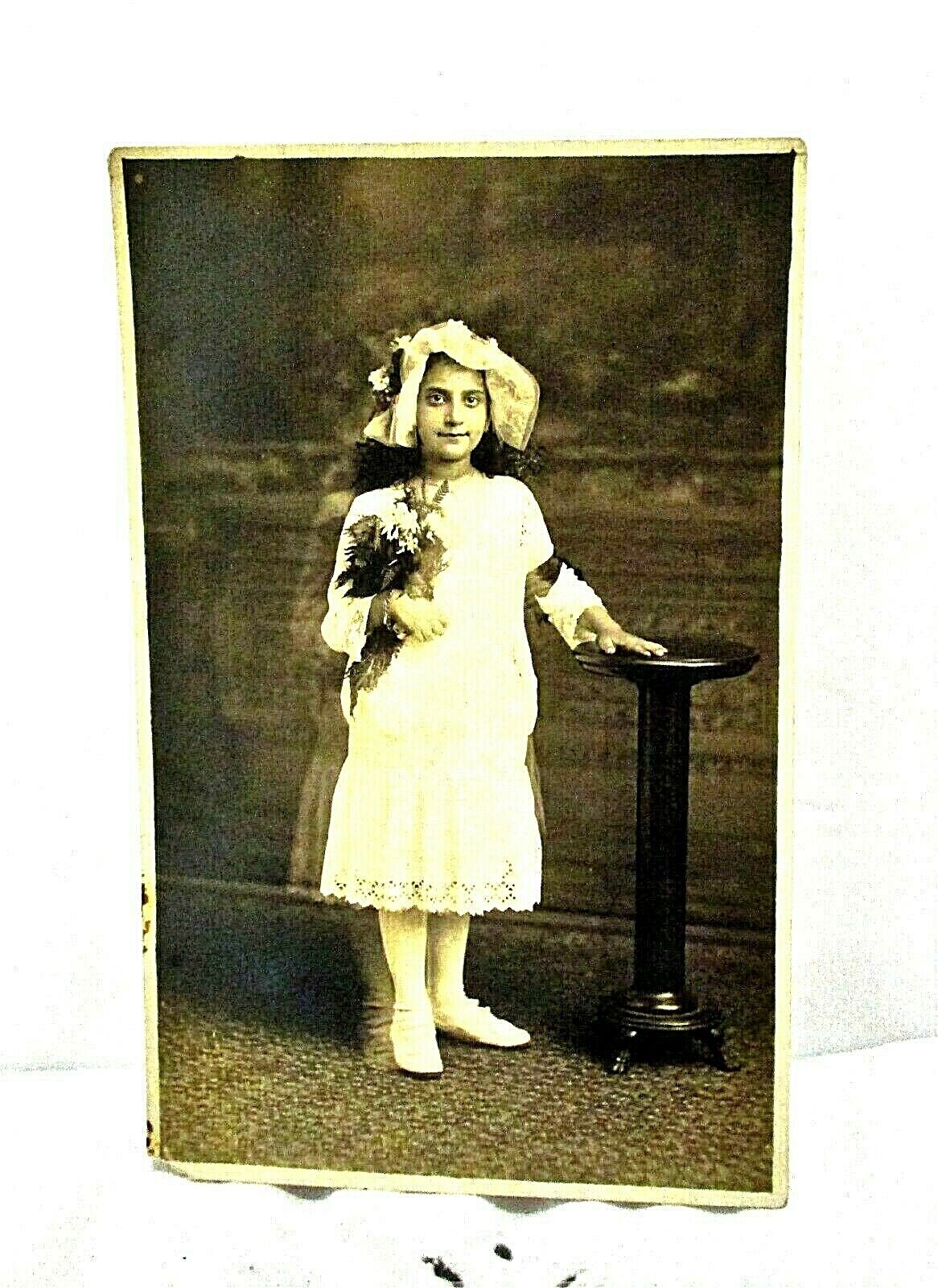 RPPC Real Photo Postcard Lovely Young Lady Veil Flowers Dress Studio Photograph