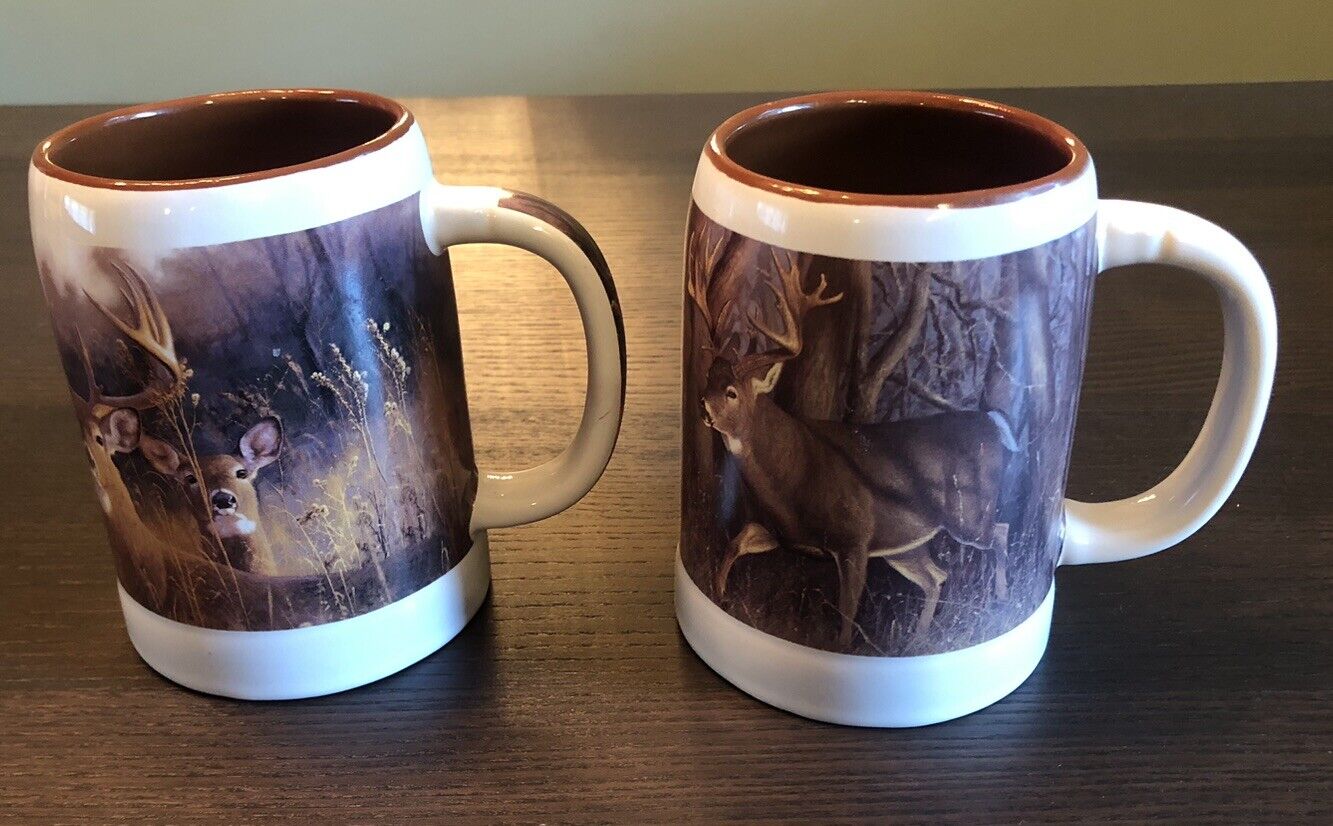 Lot Of 2 Coffee Mugs Outdoor Deer Reflective Art Hayden Lambson