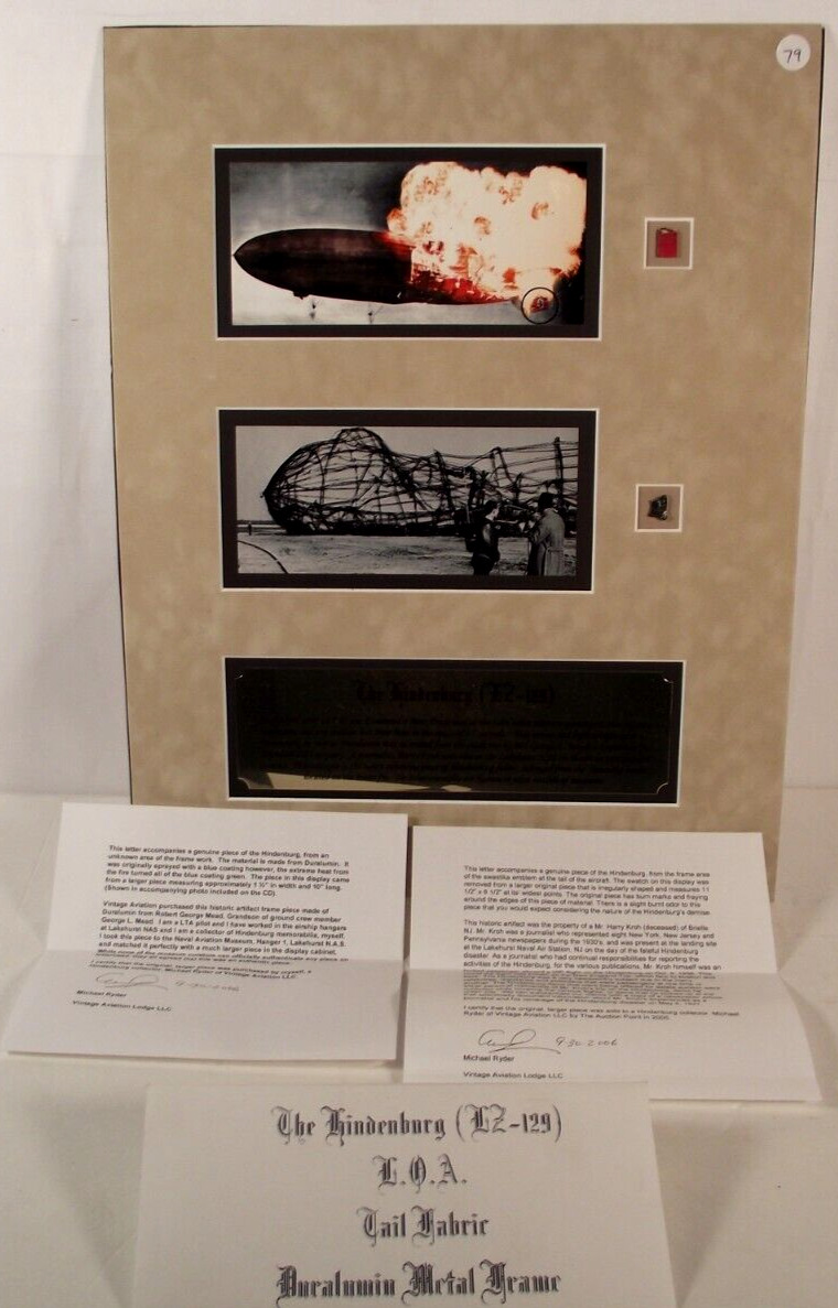 Hindenburg LZ-129 Rare Red Outer Skin Wreckage Piece+ Duralumin  LOA Certificate