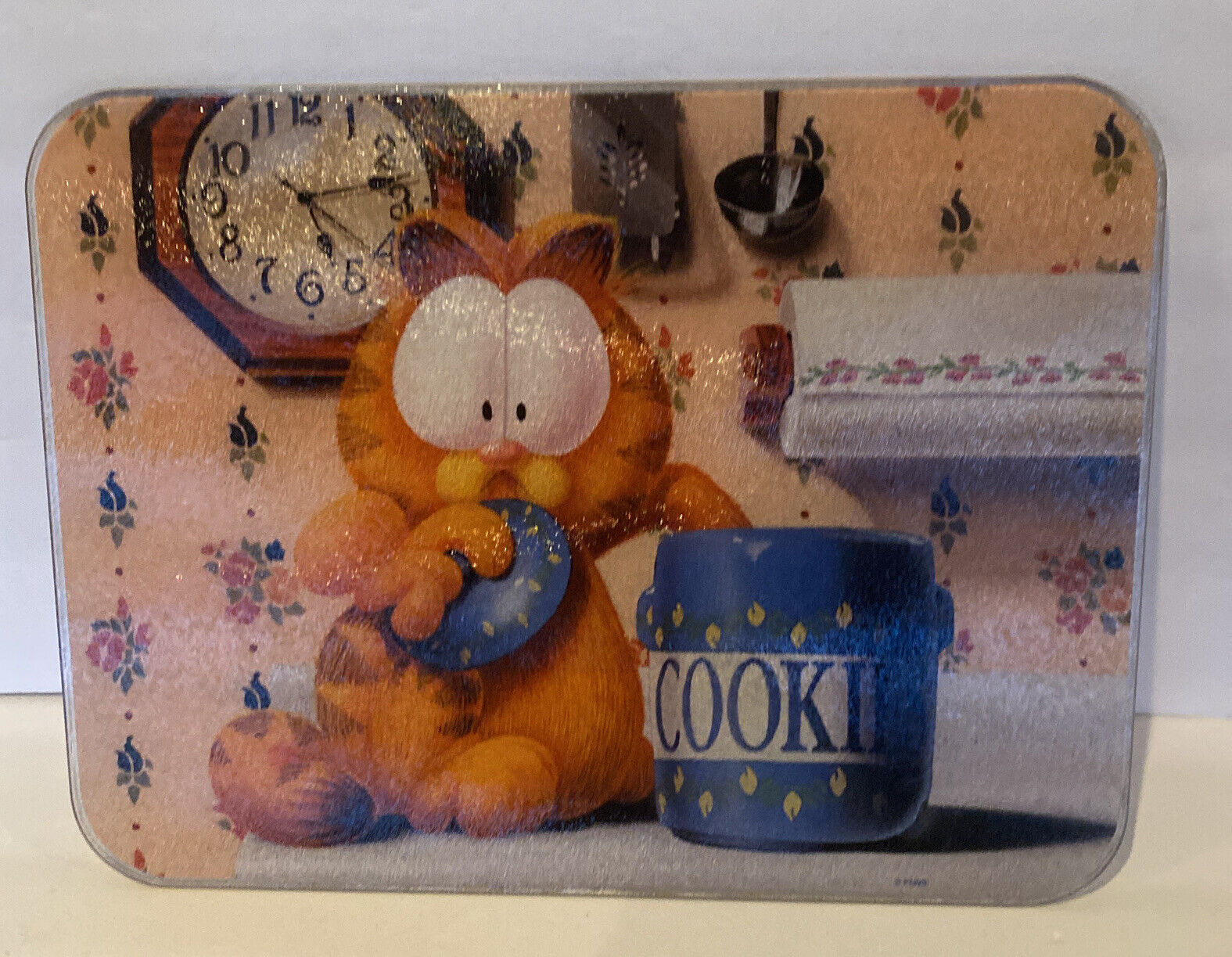 Garfield Paws Cookie Jar Glass Cutting Board Rare 16” X 12” Rare Vintage