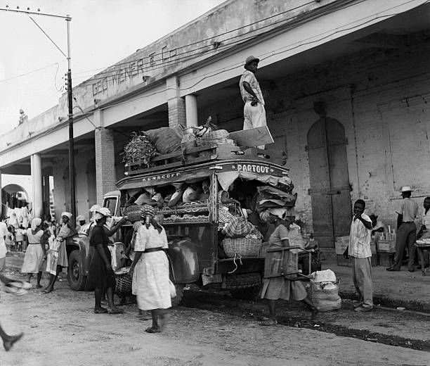 Haiti Port au Prince A small bus before leaving for the mountain - 1958 Photo