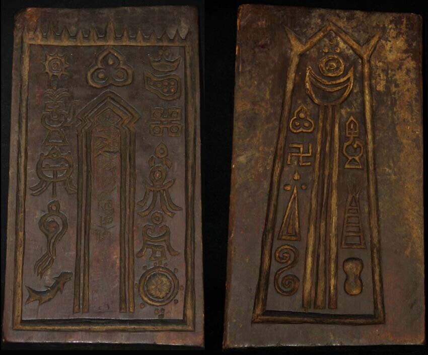 Real Tibet 1700s Old Antique Buddhist Printing Wood Block Phurba Eight Treasures