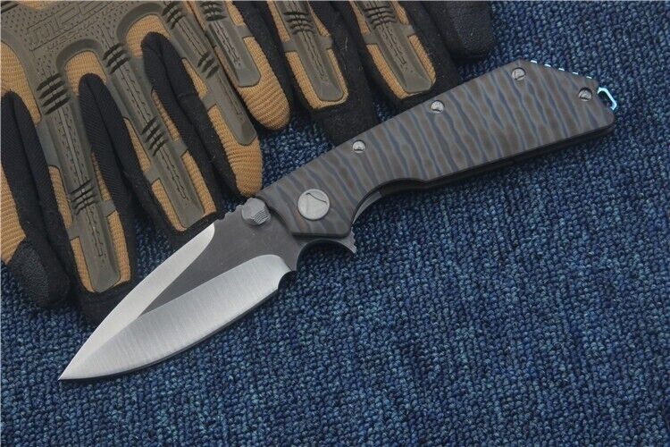 DOC Flipper D2 Blade Titanium Handle Tactical Rescue Tool Pocket Folding Knife