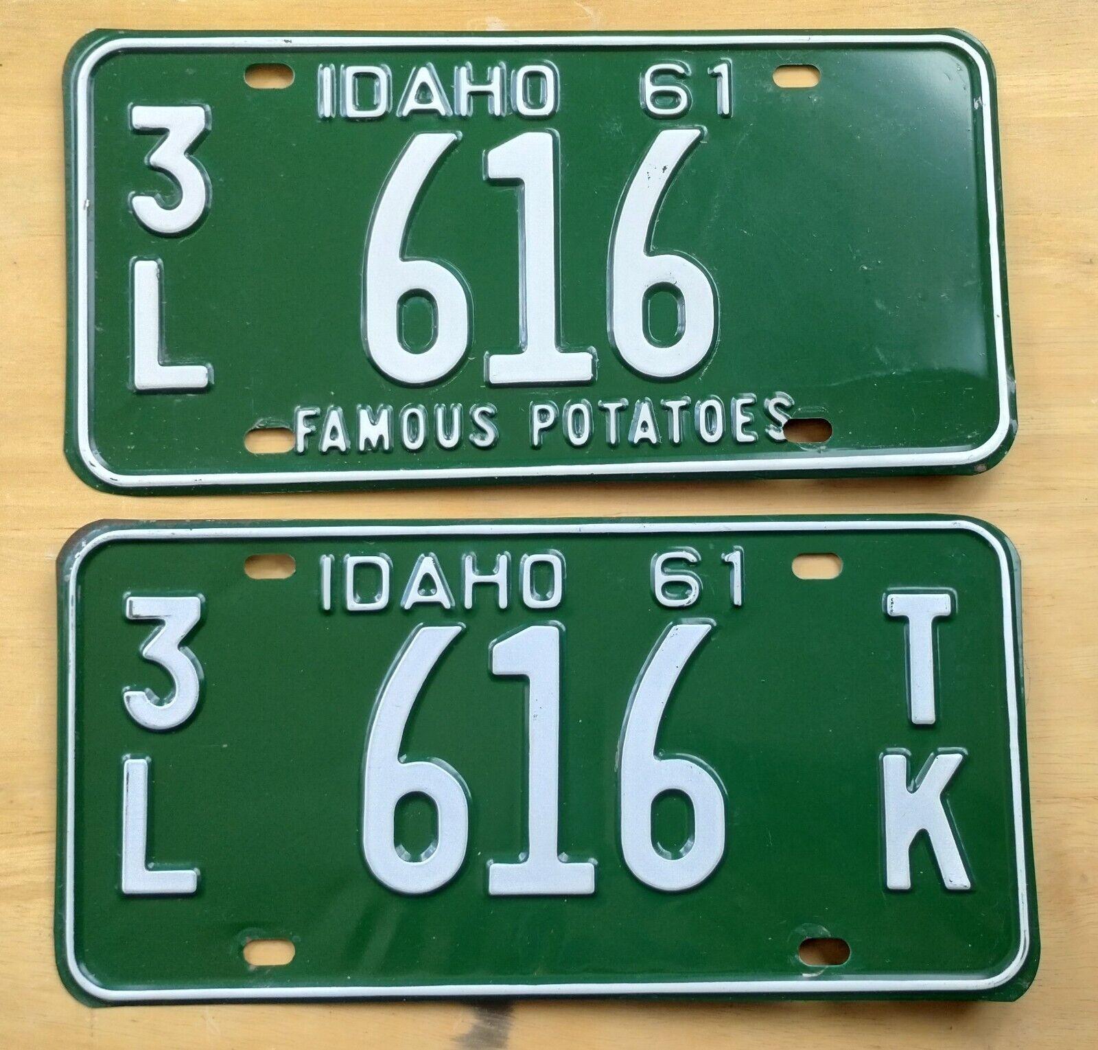 Rare Chance 3 Matching # s 1961 Idaho License Plates, 2  Passenger+ 1 Truck