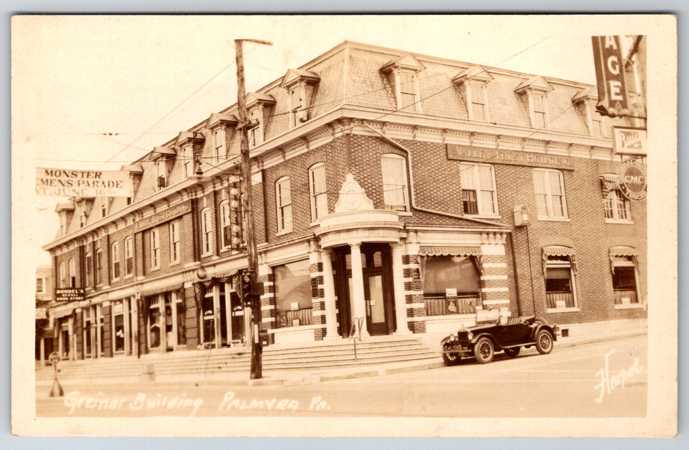 RPPC Greiner Building Palmyra Pennsylvania Firemens Parade c1920s Postcard