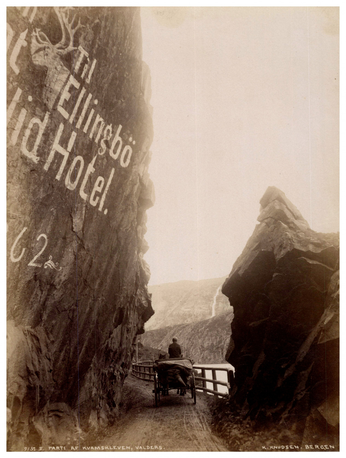 Norway, Parti af Kvamskleven, Valders, photo. K. Knudsen Vintage Print, Tirag
