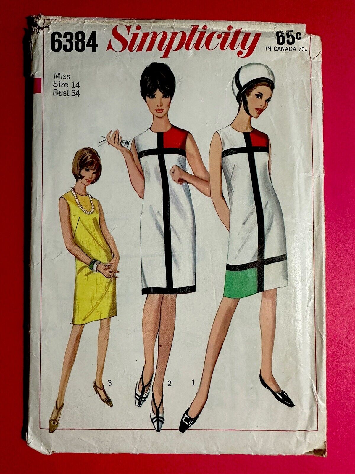 Rare Vintage 60’s Mondrian Look Sheath Dress 14 Simplicity 6384 UNCUT