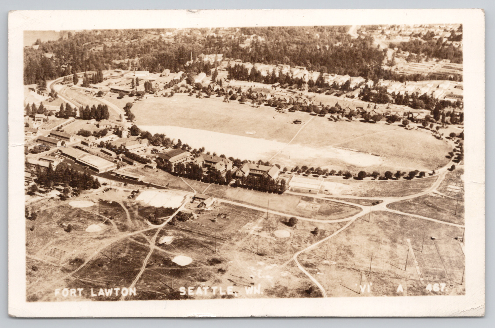 Fort Lawton Seattle WA Aerial View 1951 RPPC Real Photo Postcard - Posted
