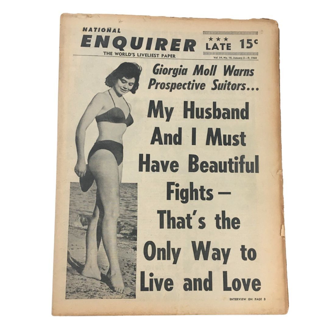 National Enquirer Newspaper January 3 1960 Giorgia Moll Warn Prospective Suitors