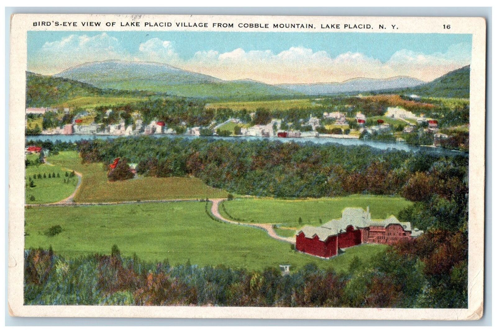 1927 Bird\'s Eye View Of Lake Placid Village From Cobble New York Posted Postcard