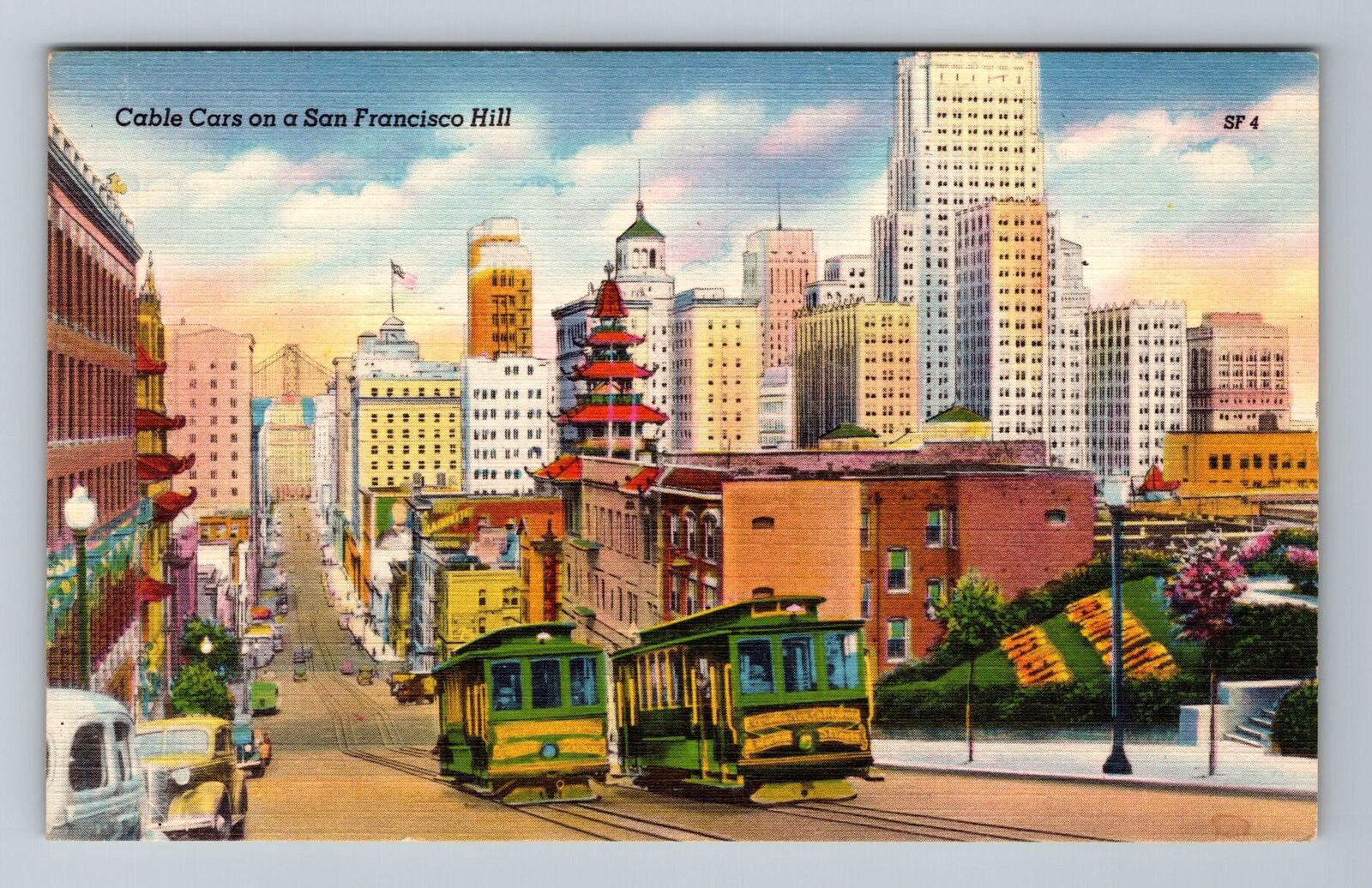 San Francisco CA-California, Cable Cars On A Hill, Vintage Postcard