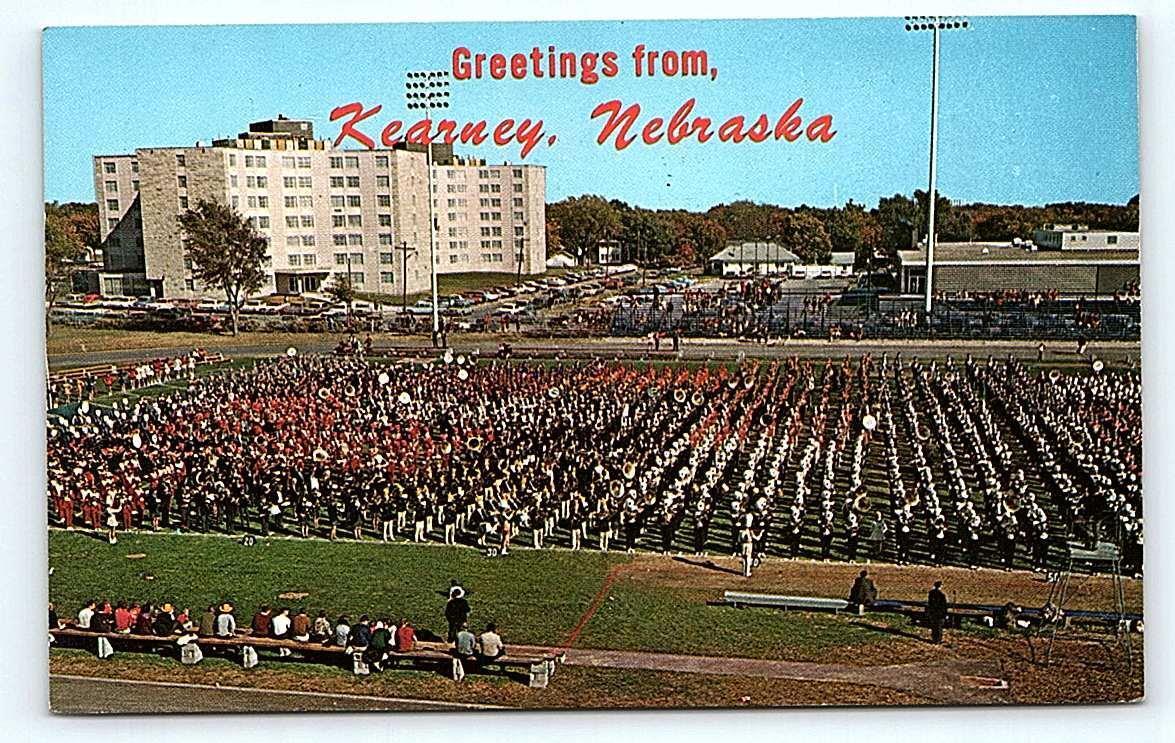KEARNEY, NE Nebraska ~ BAND DAY at STADIUM ~ State College c1960s  Postcard