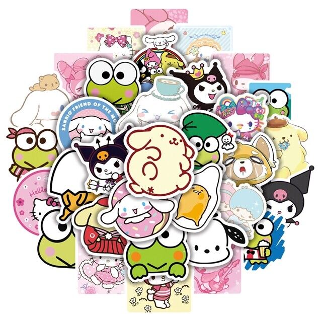 10pcs Sanrio Inspired Stickers Keroppi Hello Kitty Kuromi My Melody Pompompurin