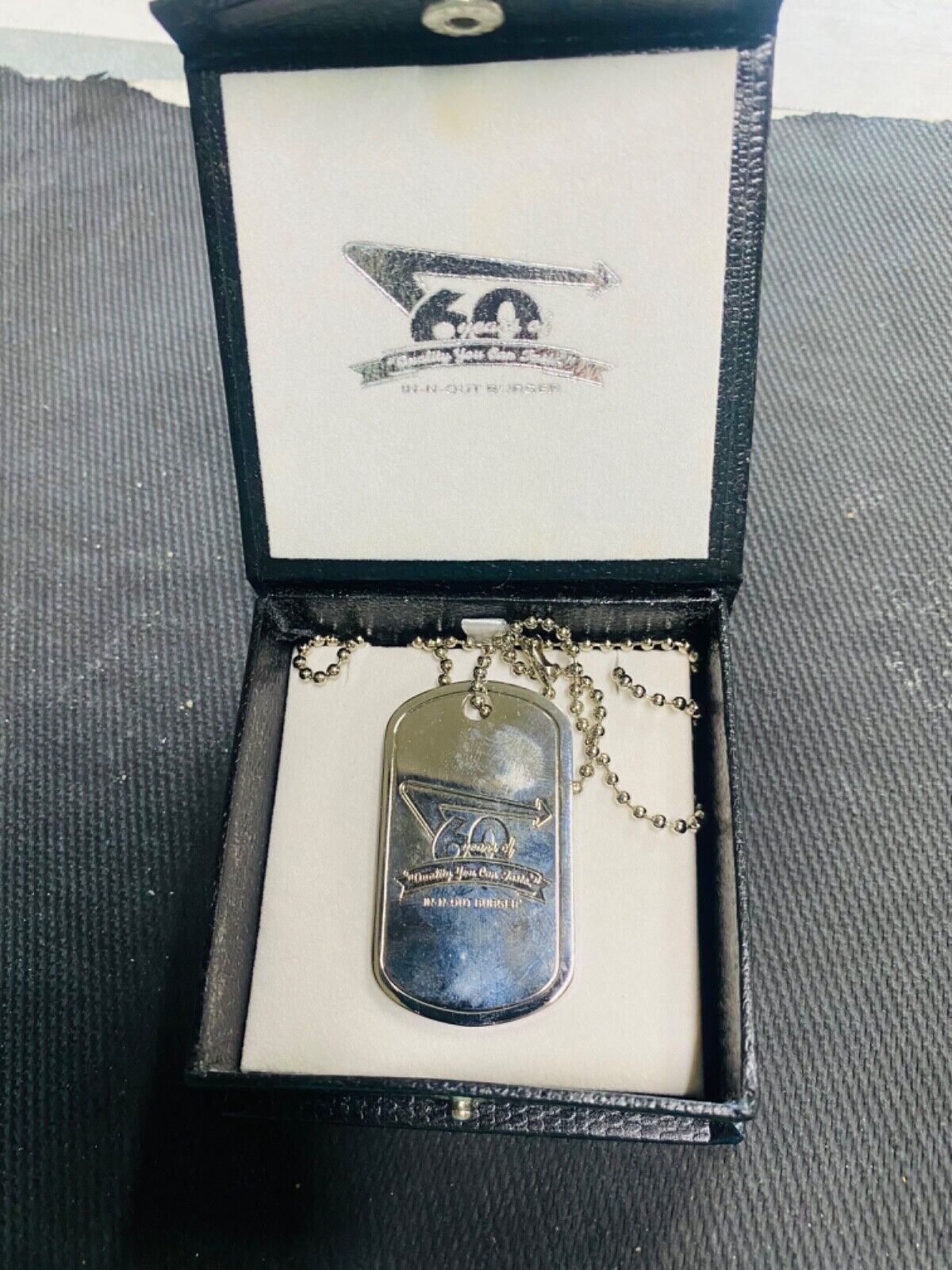 RARE In-N-Out Burger 60th Anniversary Dog Tag Necklace - Solid Silver Pend - NIB