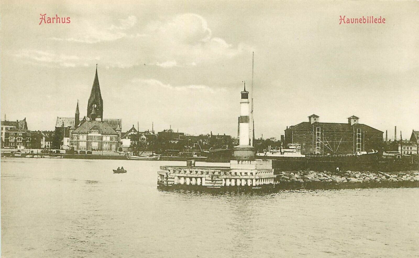 c1910 Postcard Aarhus Denmark Havn Billede View of Port & Light House unposted