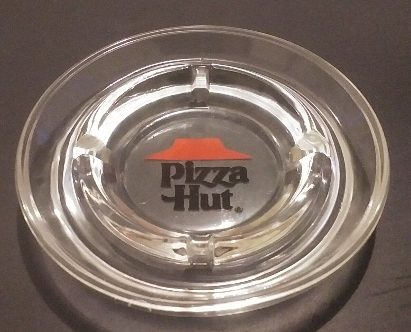 Pizza Hut Clear Glass Ashtray  Logo Advertising Tobacciana 5 Inch Round Vintage