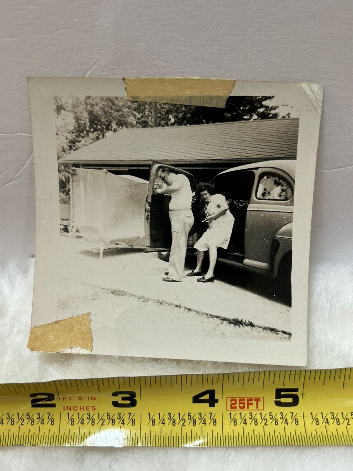 Vintage Photo Snapshot Of Woman Pointing To Mans Butt Fixing Car 