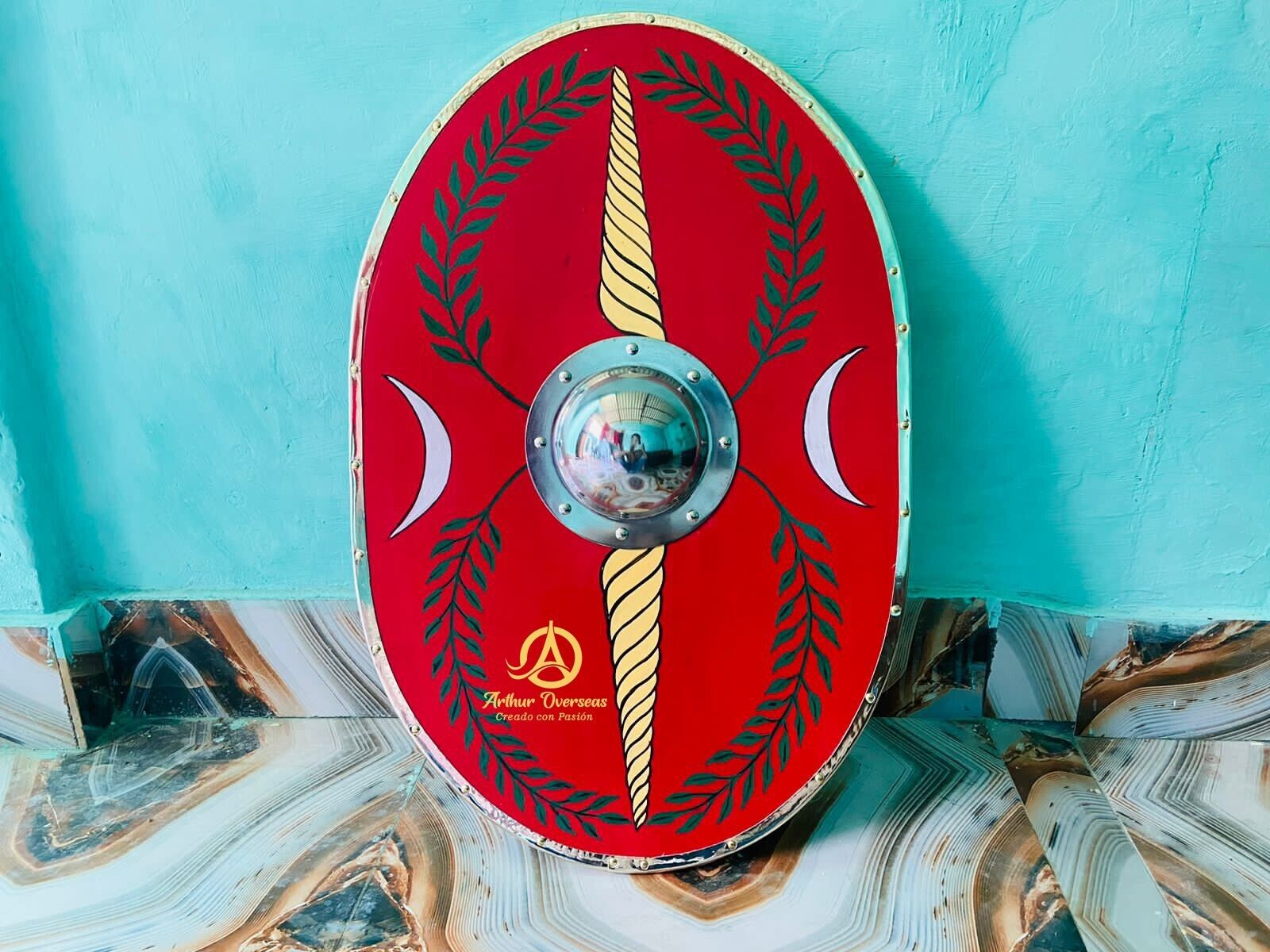 Medieval Roman Oval Shield Red Armor Shield Fully Functional Roman Scutum Red.