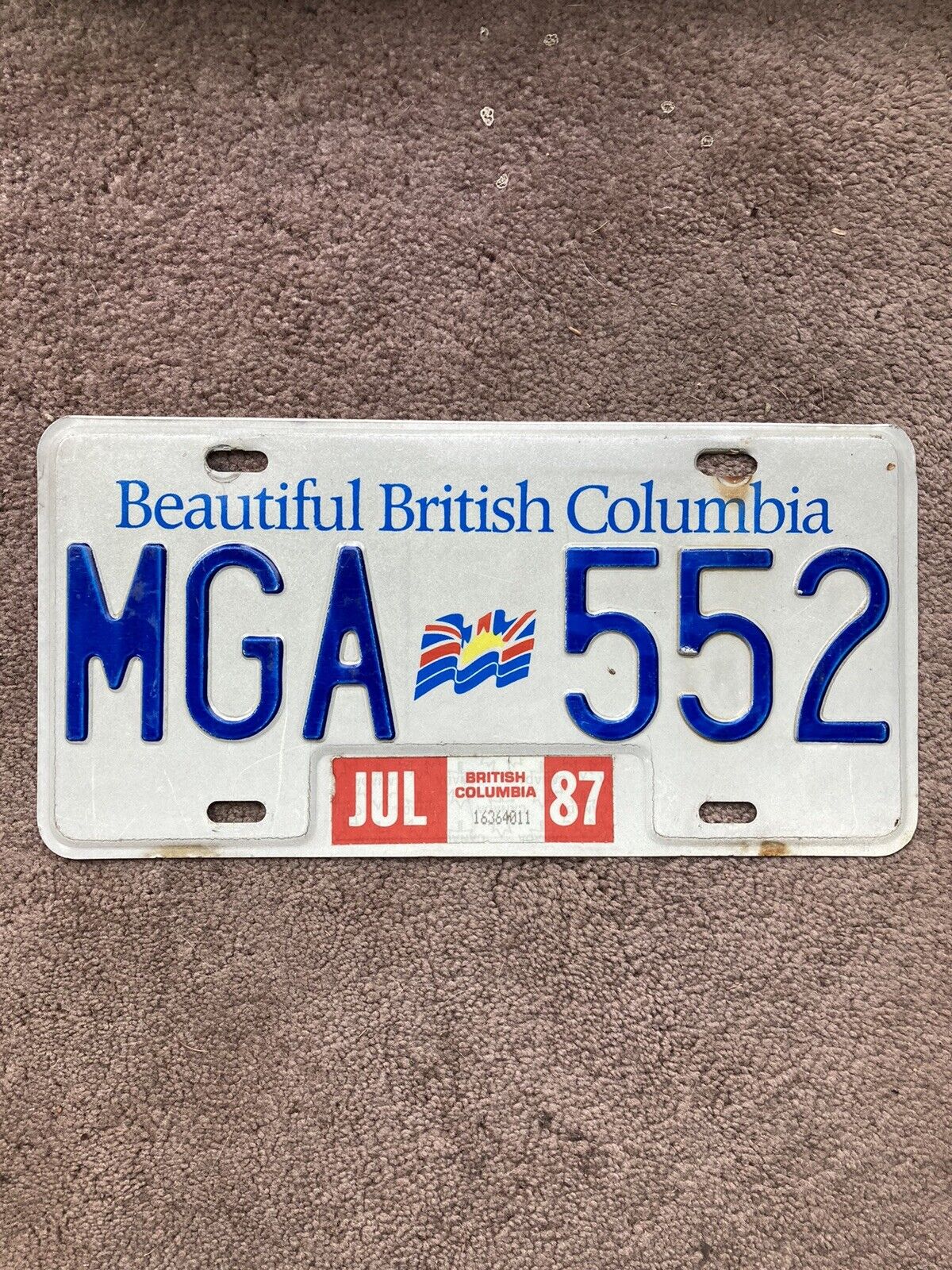 1987 British Columbia License Plate - MGA 552 - Nice