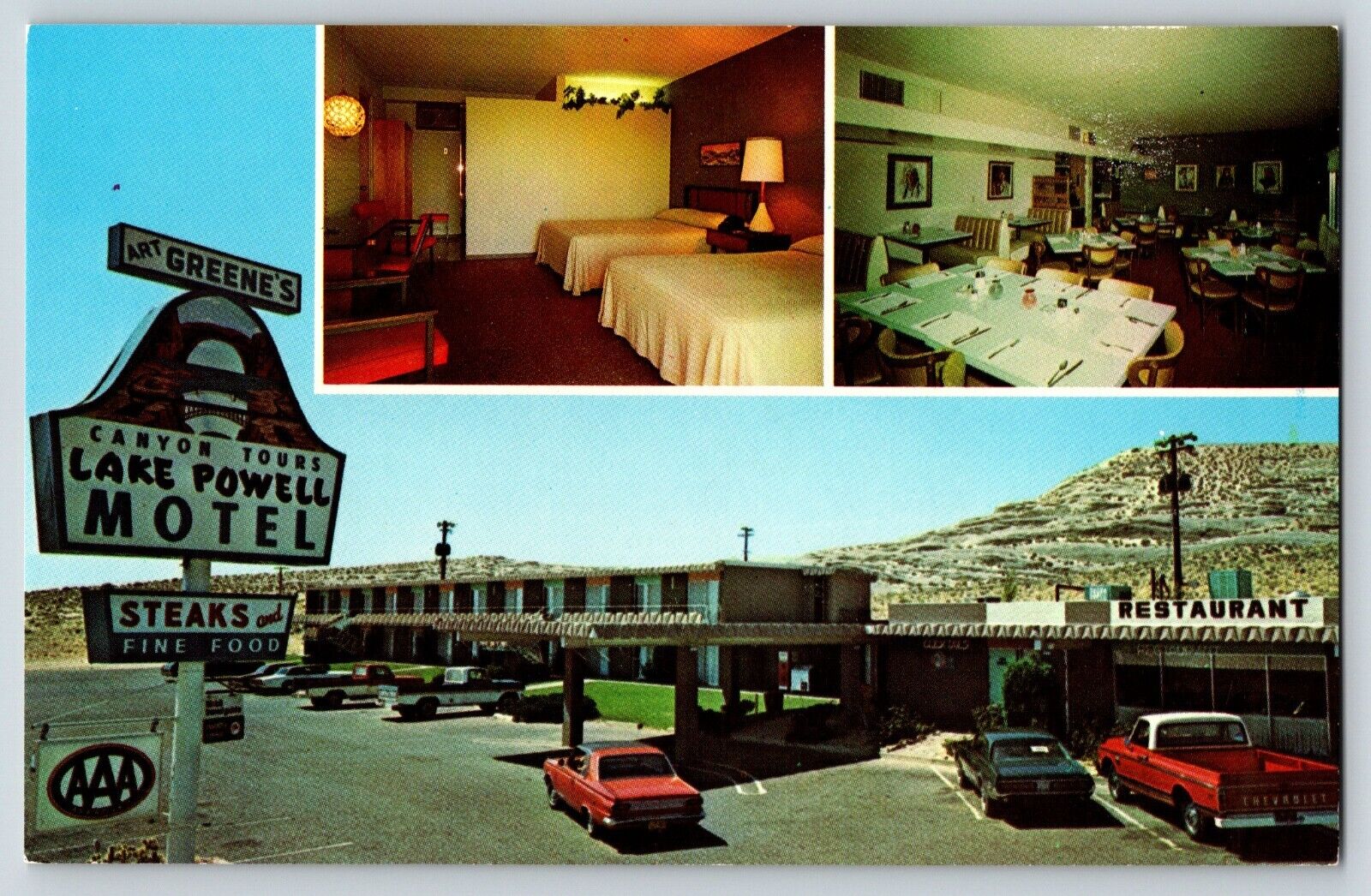 Postcard Lake Powell Motel at Wahweap Junction, AZ Triple View