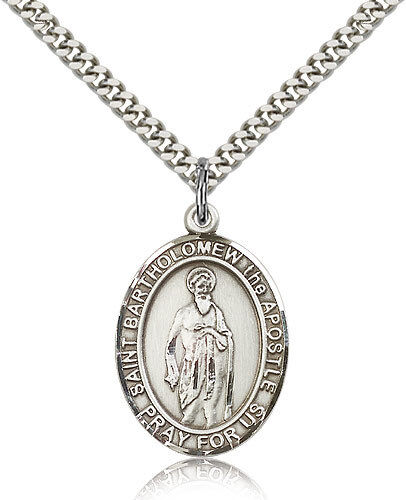 Saint Bartholomew The Apostle Medal For Men - .925 Sterling Silver Necklace O...