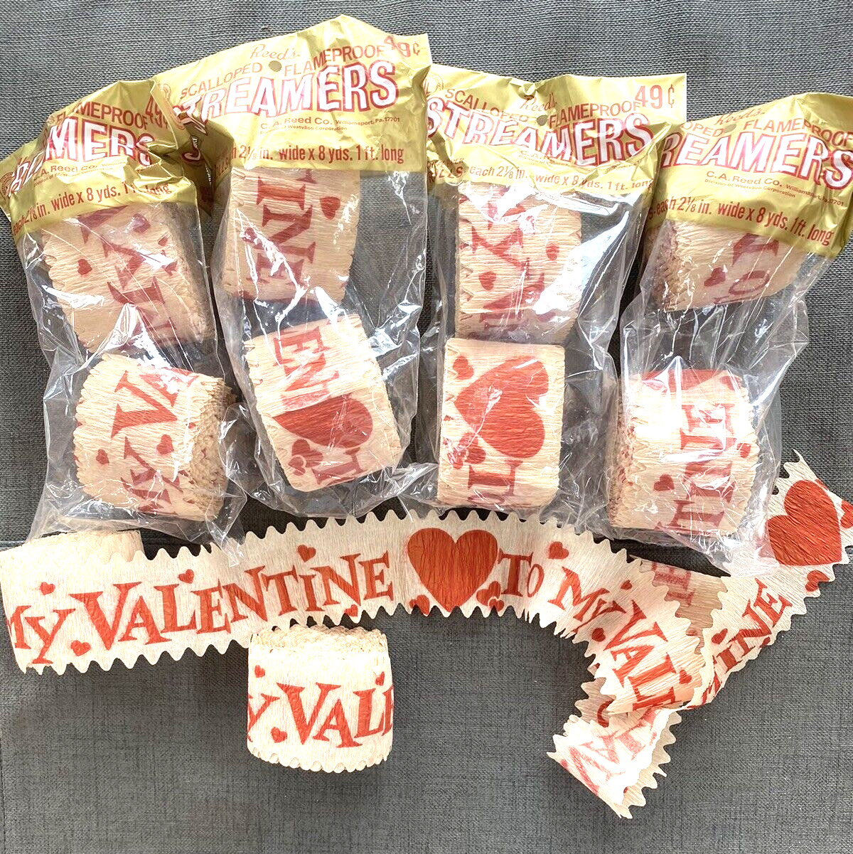 12 X Vintage 1960's Valentines Day Crepe Paper Streamer Rolls C A Reed